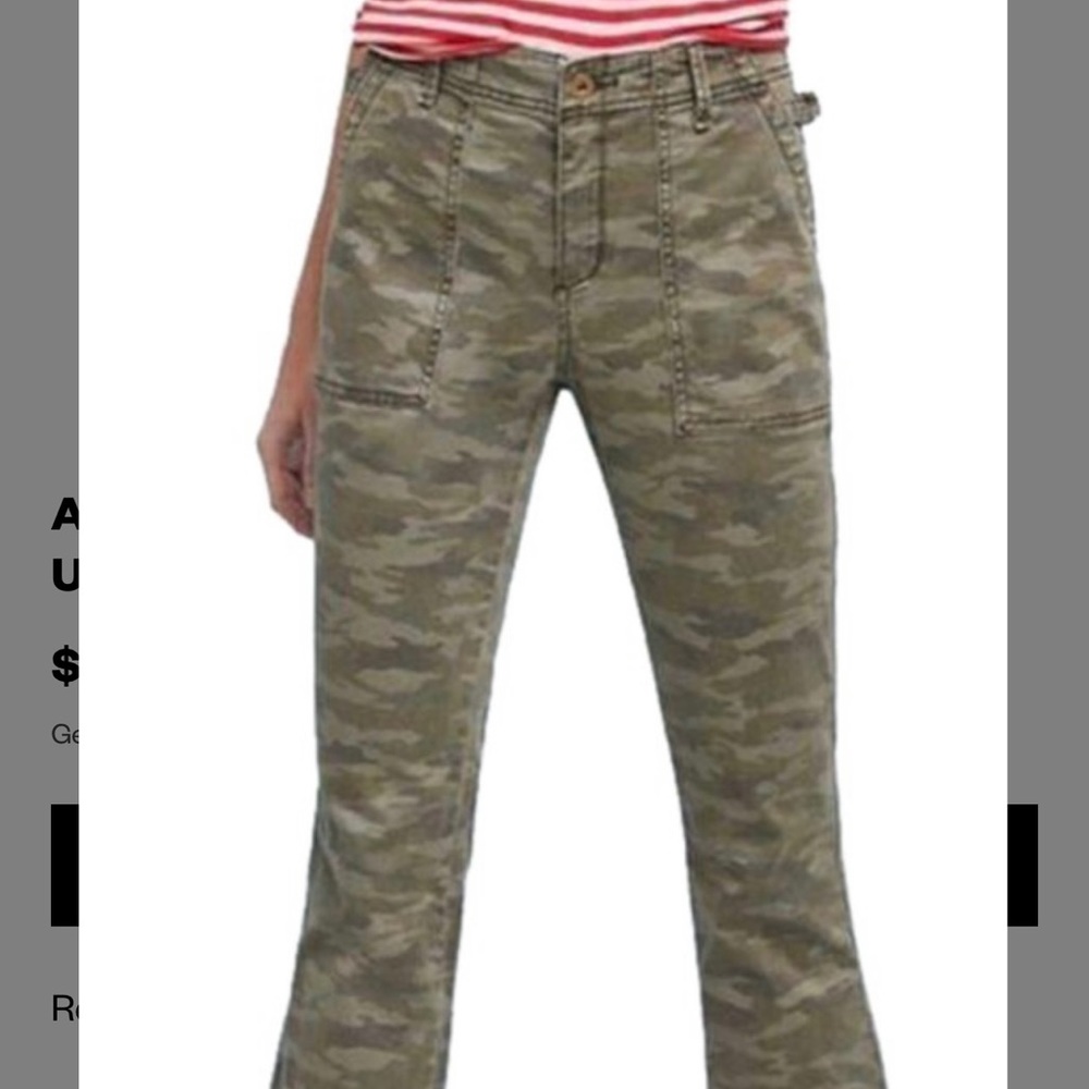 Anthropologie Green Camo Crop Flare Leg Utility Pants